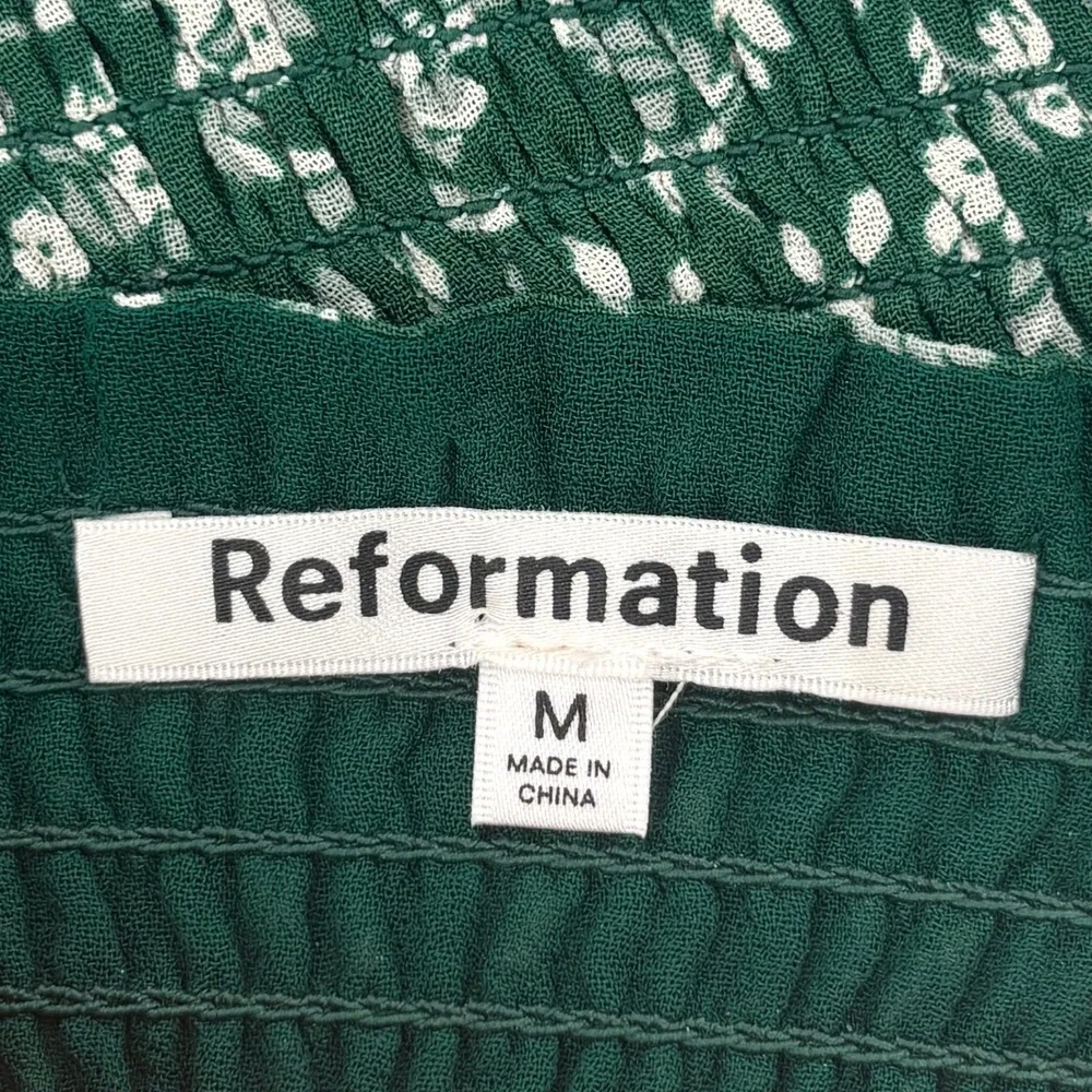 Reformation Pinto Smocked Top Green Parsley Women Size Medium Floral Long Sleeve